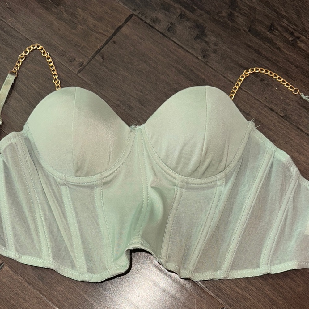 Revamped Green and Gold Corset Bra with Chain Straps